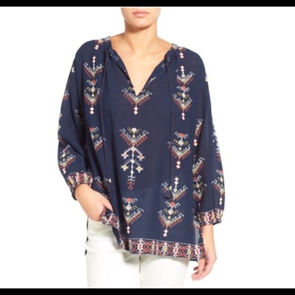 MADEWELL | Folkswitch Navy Popover Long SleeveTop - Picture 1 of 8